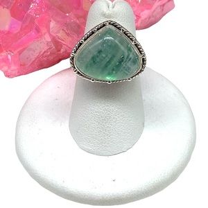 Green Flash Rainbow Moonstone Ring Size 5 Solid Sterling Silver 925 Teardrop